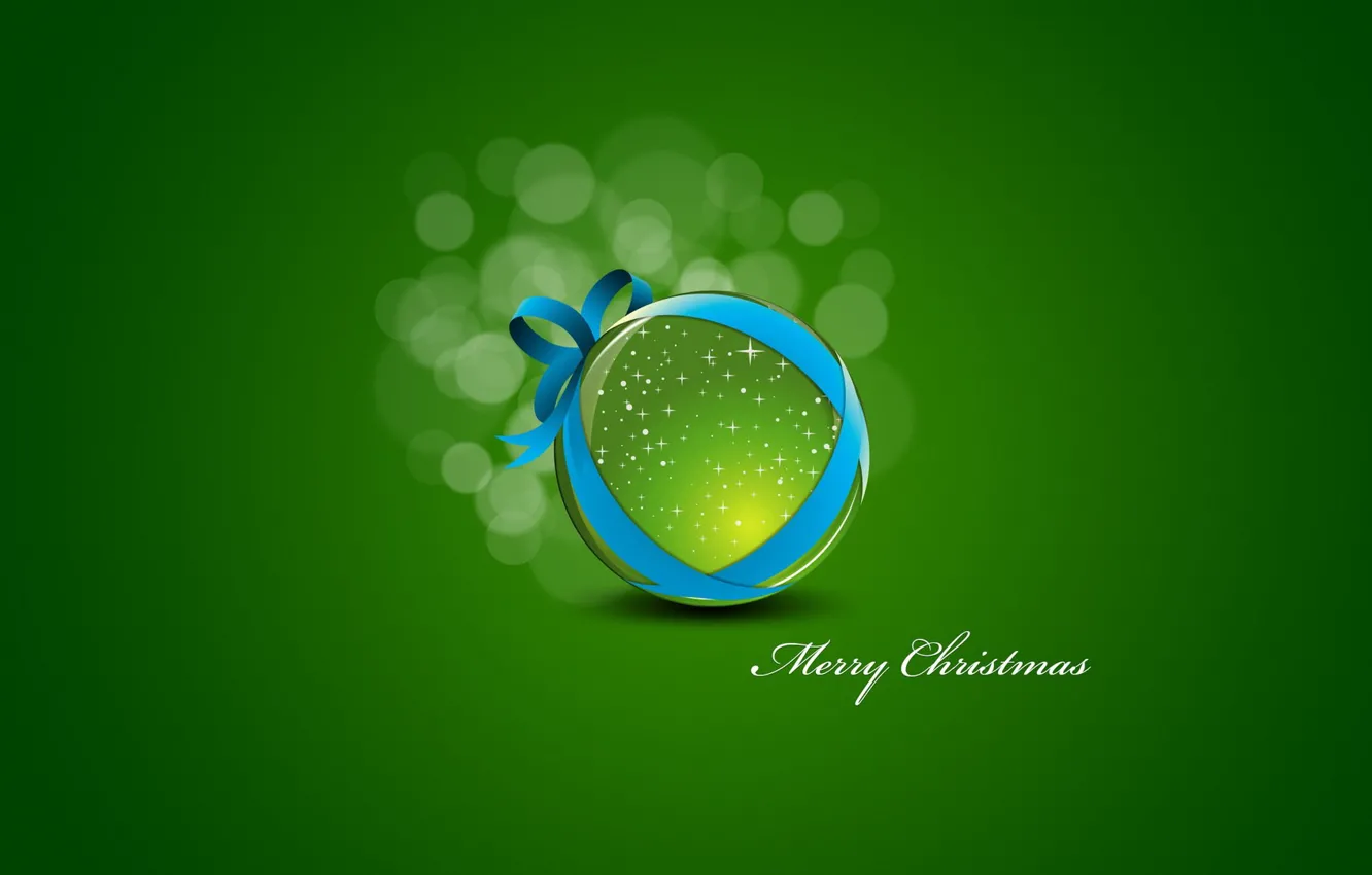 Photo wallpaper green, background, new year, minimalism, ball, Christmas toy