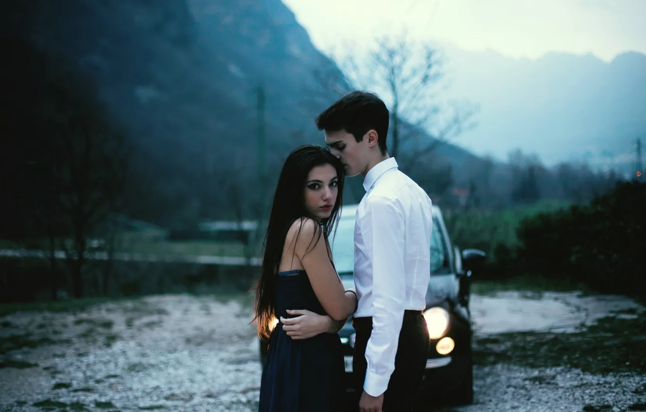 Photo wallpaper look, girl, guy, car