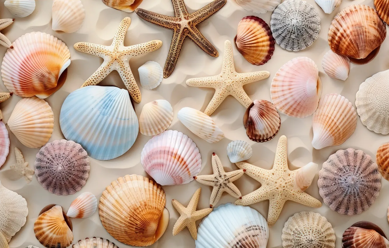 Photo wallpaper sand, sea, beach, background, colorful, shell, beach, sea