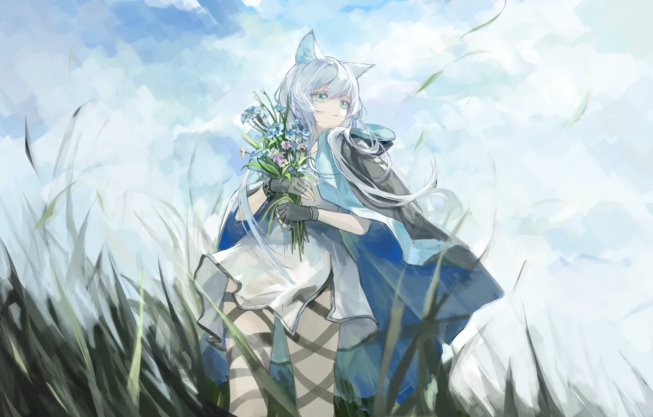 Photo wallpaper girl, flowers, ears, Arknights, Rosmontis