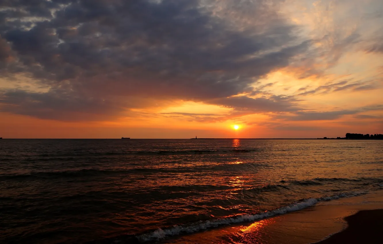 Photo wallpaper sea, ocean, sunset, water