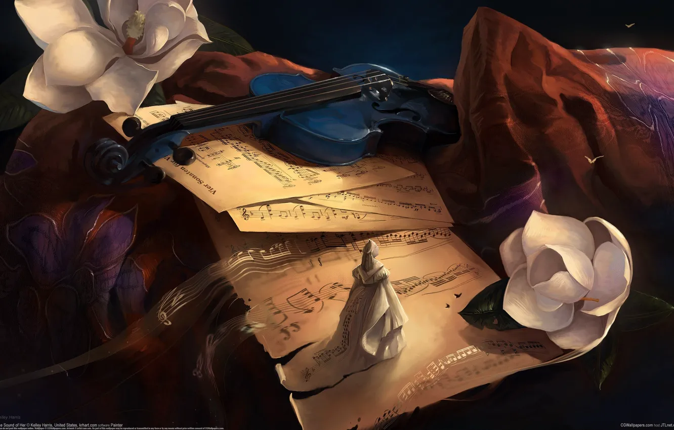 Photo wallpaper Music, Violin, Notes, Figurine, The Sound of Her