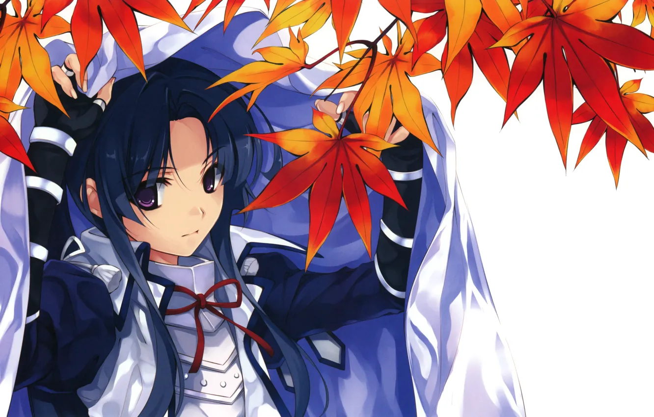 Photo wallpaper leaves, girl, uesugi kenshin