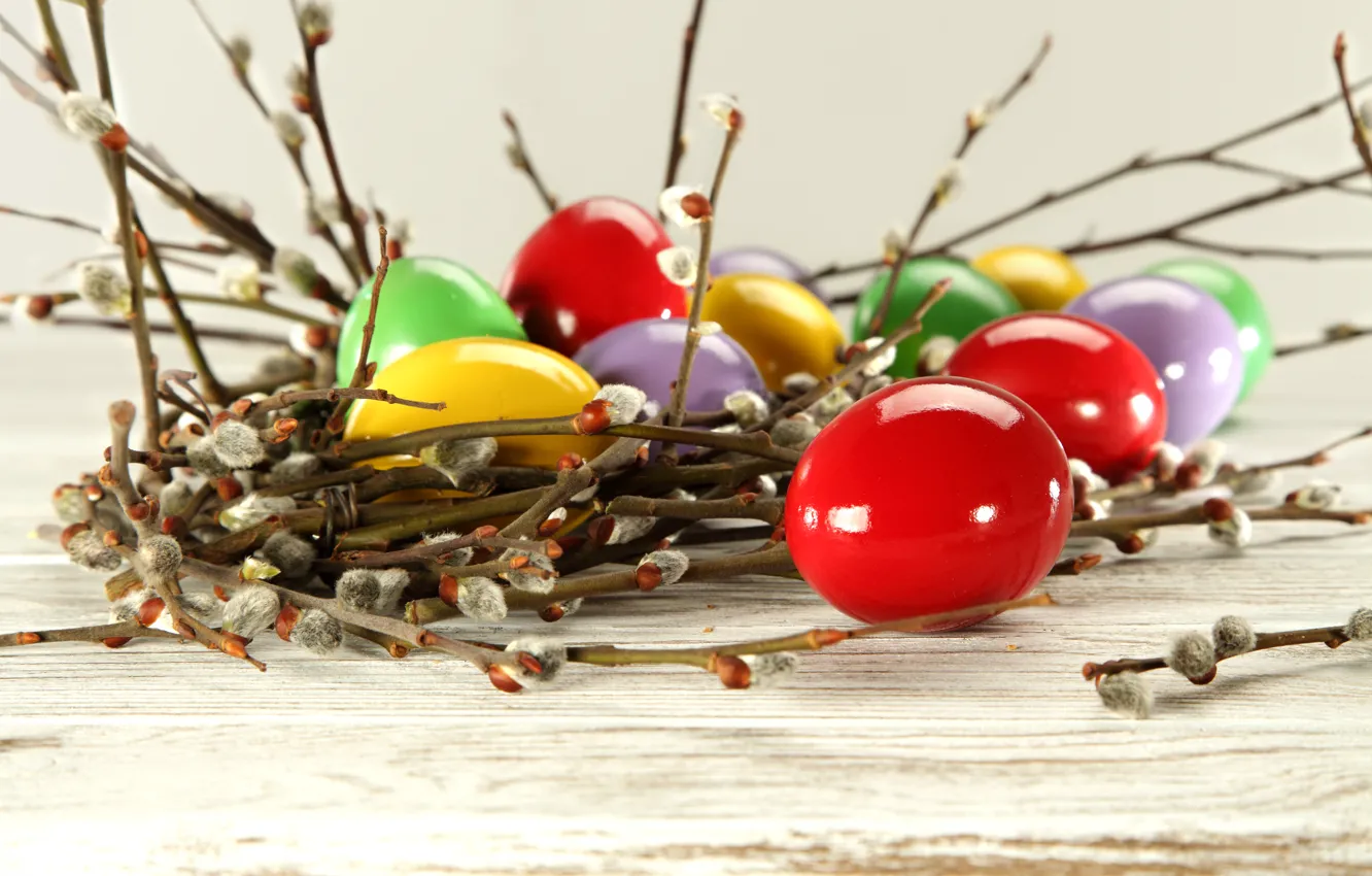 Photo wallpaper eggs, Easter, Verba, Easter, eggs, willow twig