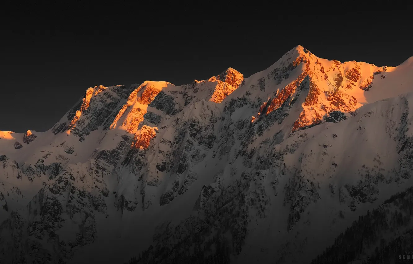 Photo wallpaper snow, sunset, mountains, Agepsta, Vasily Semenyuk