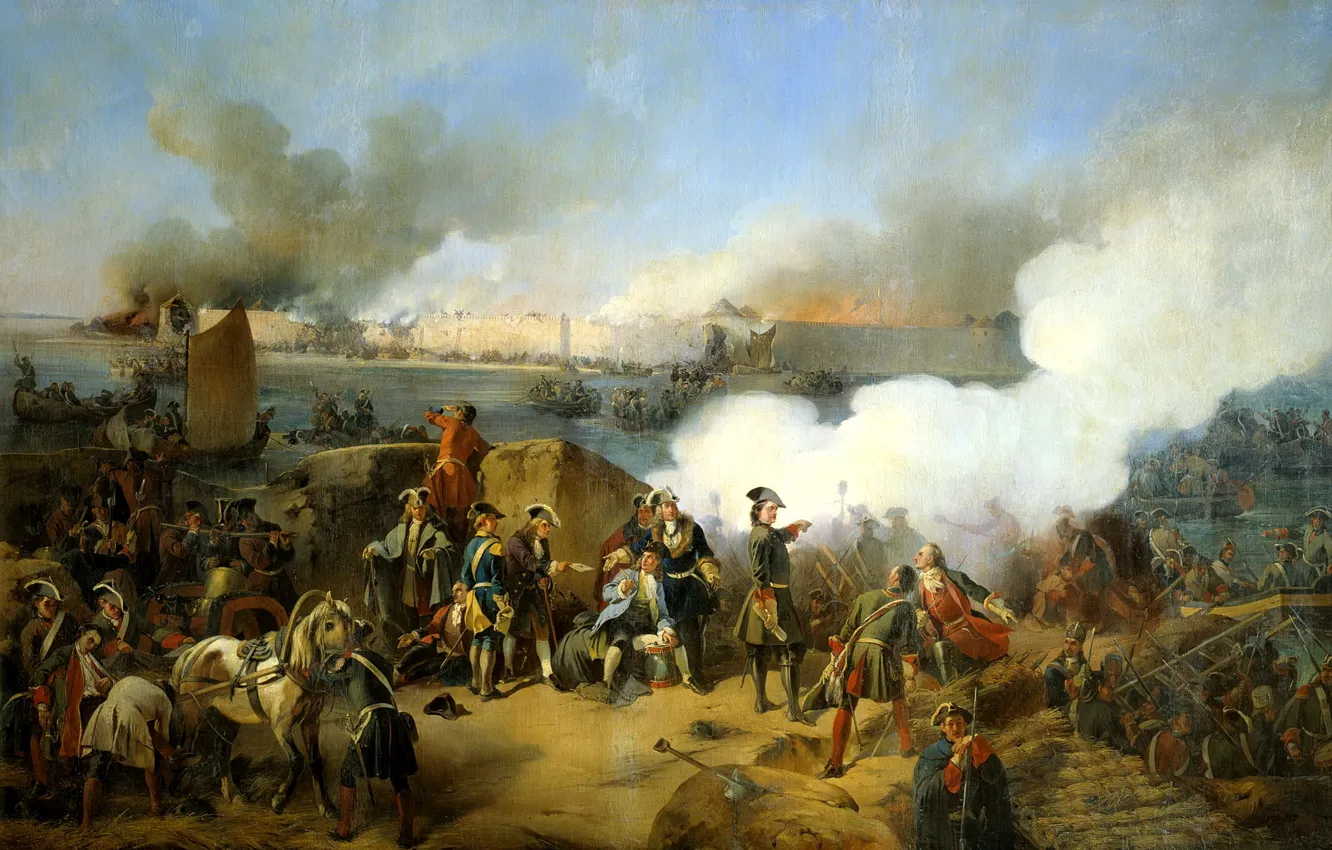 Photo wallpaper oil, picture, artist, canvas, Alexander, &ampquot;storming the fortress Noteburg October 11, 1702&ampquot;, KOTZEBUE