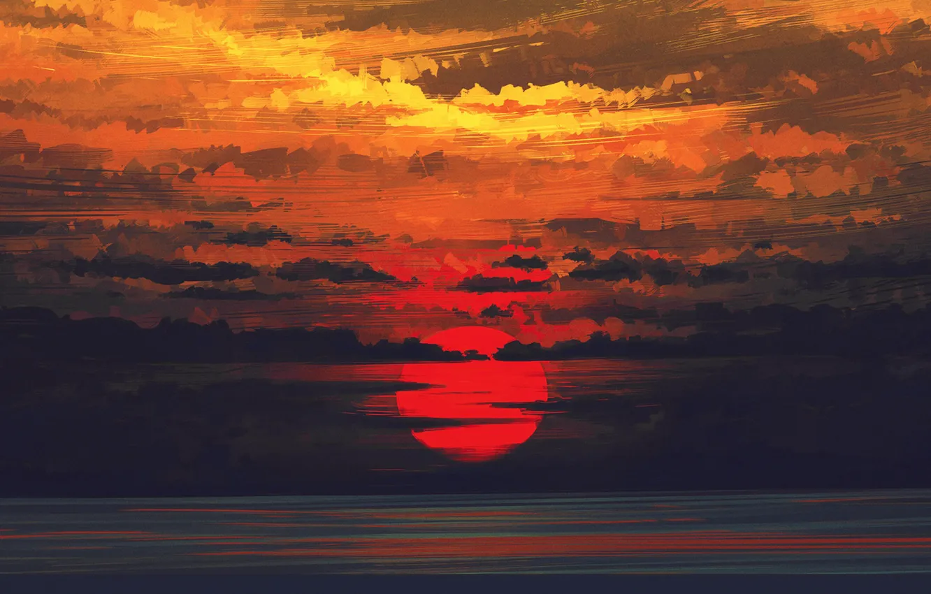 Photo wallpaper Sunset, The sun, The sky, Clouds, Figure, Aenami, by Aenami, Alena Aenam The