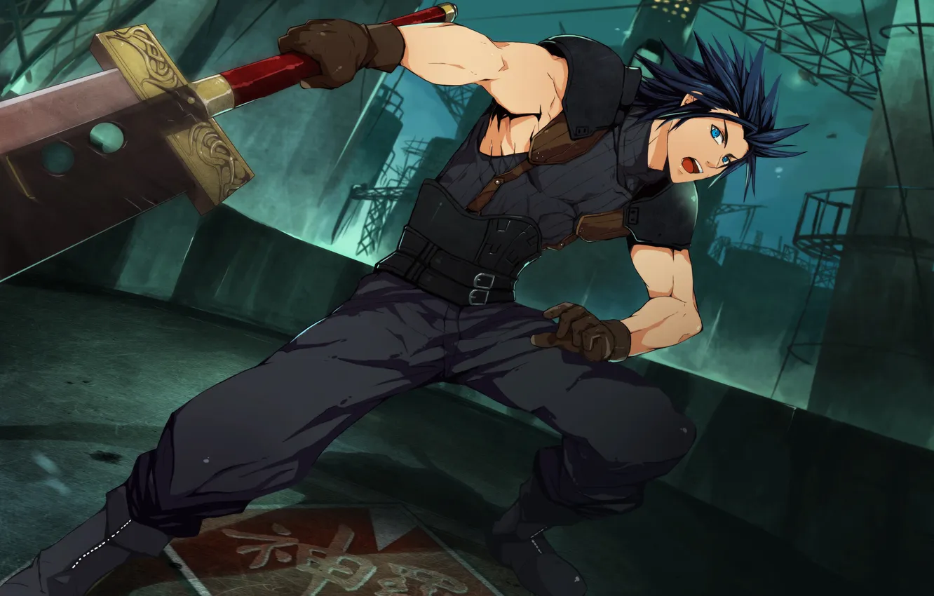 Photo wallpaper the city, weapons, building, sword, characters, guy, Final Fantasy, Zack