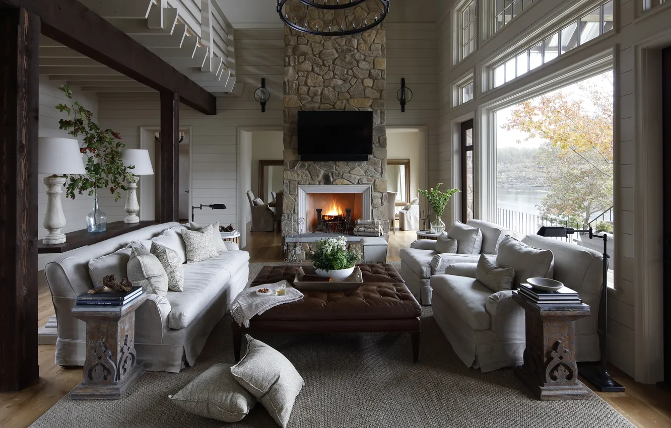 Photo wallpaper design, style, room, Villa, England, interior, fireplace, living room