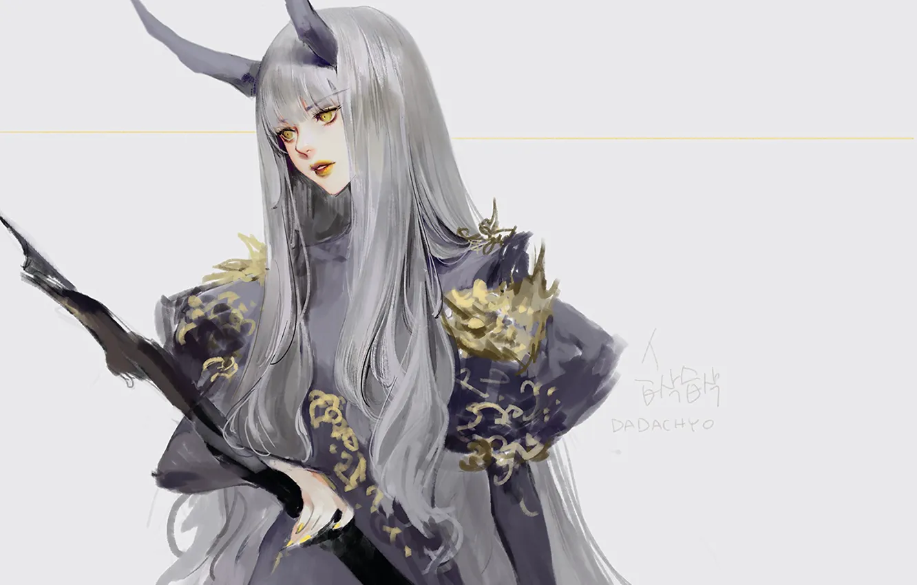 Photo wallpaper girl, background, horns