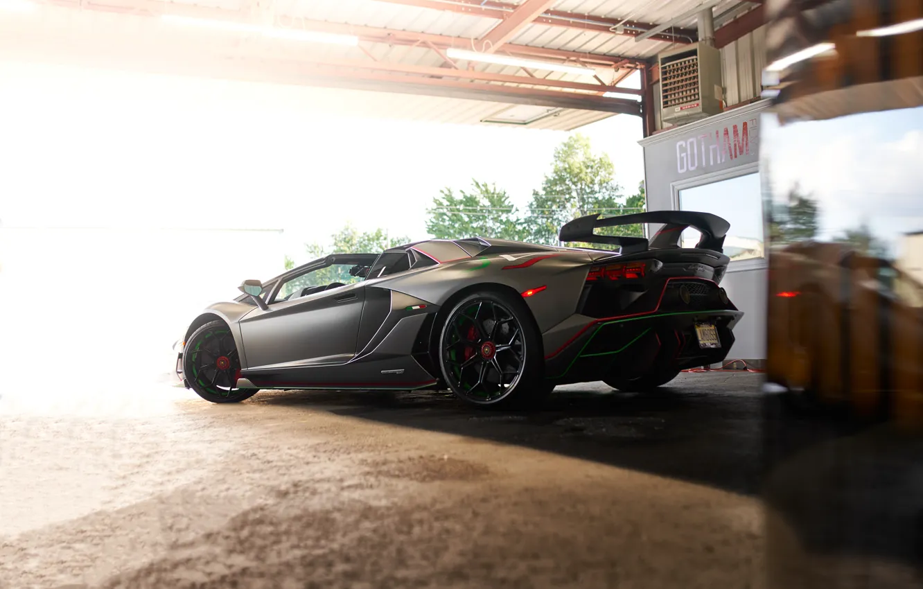 Photo wallpaper Grey, Aventador, Rear View