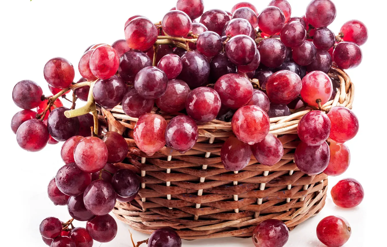 Photo wallpaper red, berries, basket, berry, grapes, bunch, red, basket