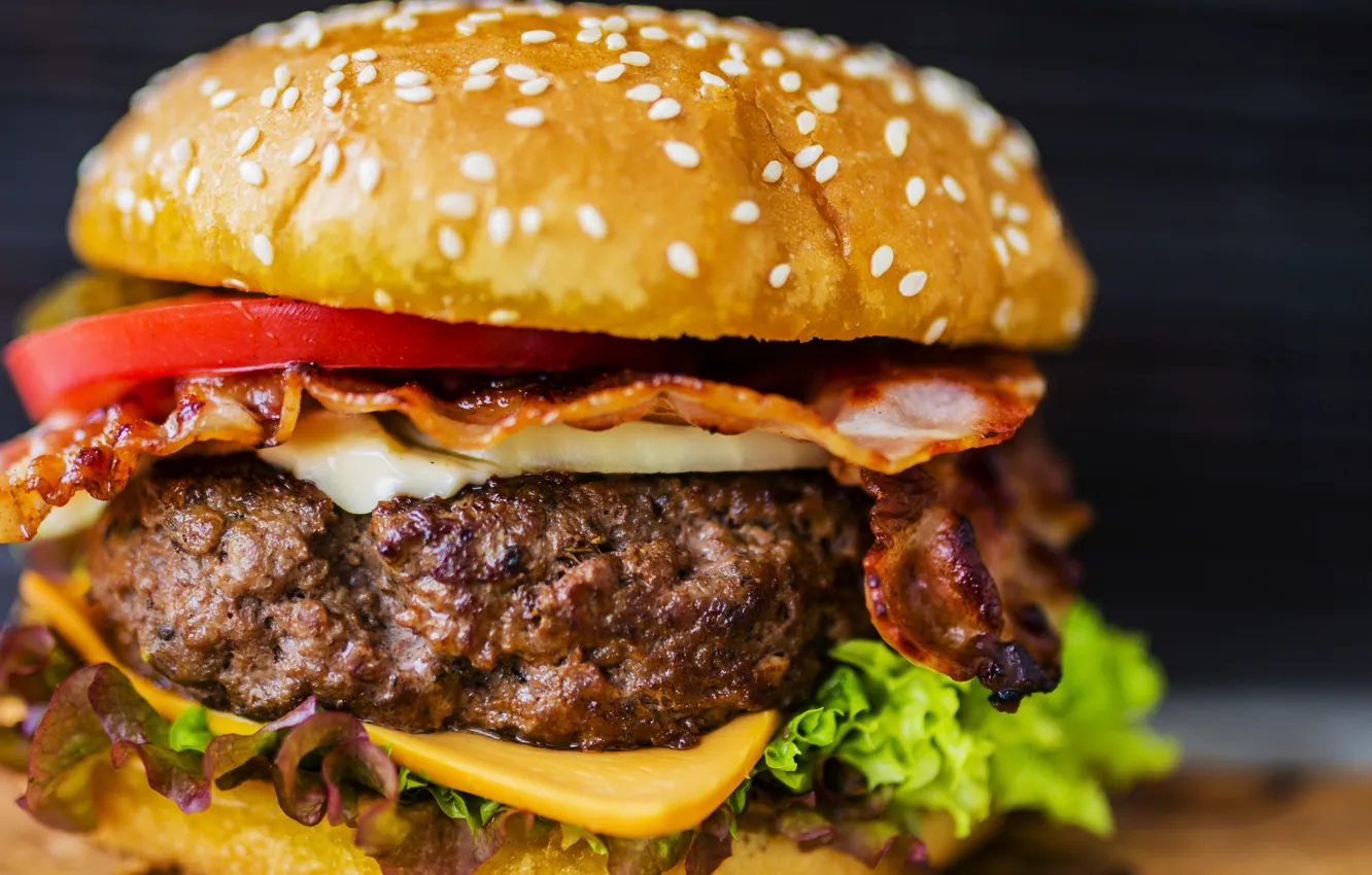 Photo wallpaper bread, cheese, hamburger, meat, onion