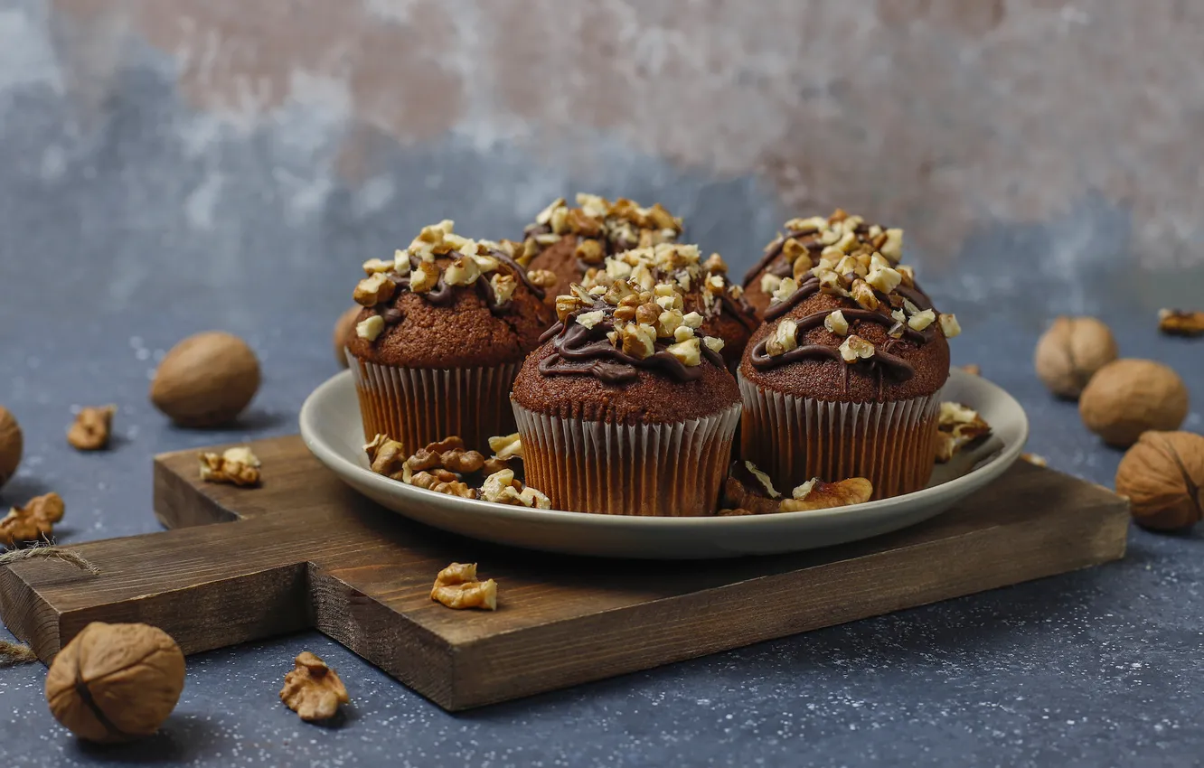 Photo wallpaper nuts, chocolate, cupcakes