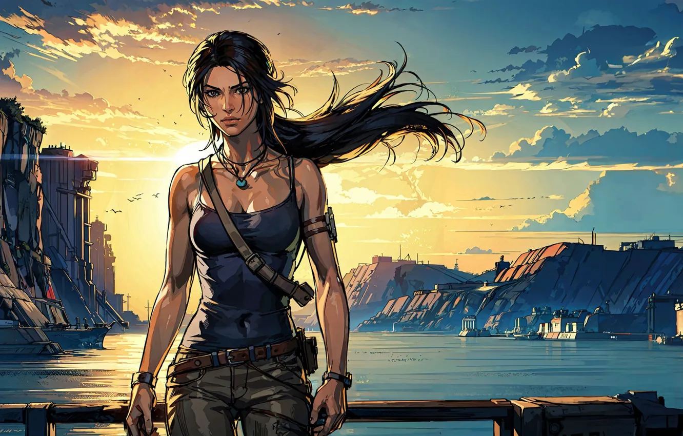 Photo wallpaper girl, landscape, Lara Croft, Lara Croft: tomb raider