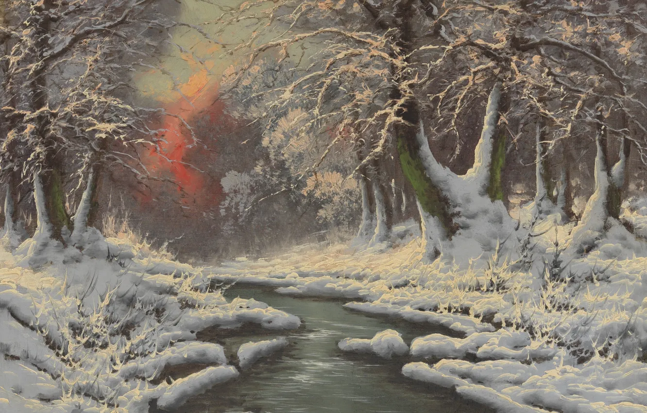Photo wallpaper Winter forest, Laszlo Neogrady, Hungarian painter, Laszlo Nogradi, Hungarian painter, Winter Forest