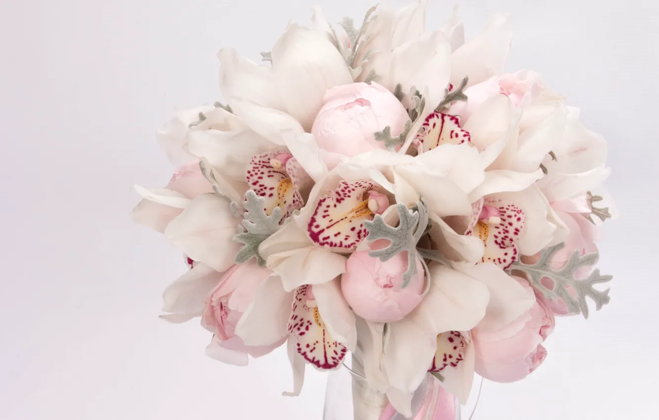 Photo wallpaper macro, tenderness, bouquet, Orchid, peonies