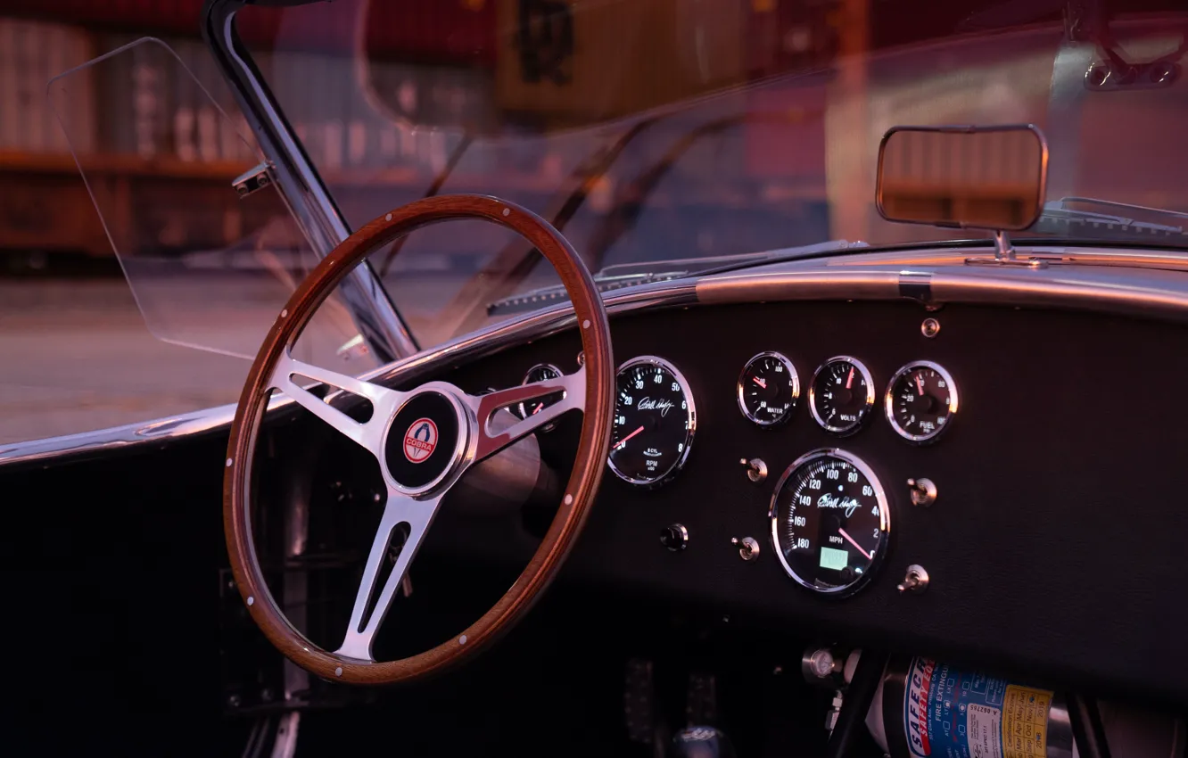 Photo wallpaper car, Shelby, retro, Cobra, steering wheel, dashboard, Shelby Cobra 427 S/C