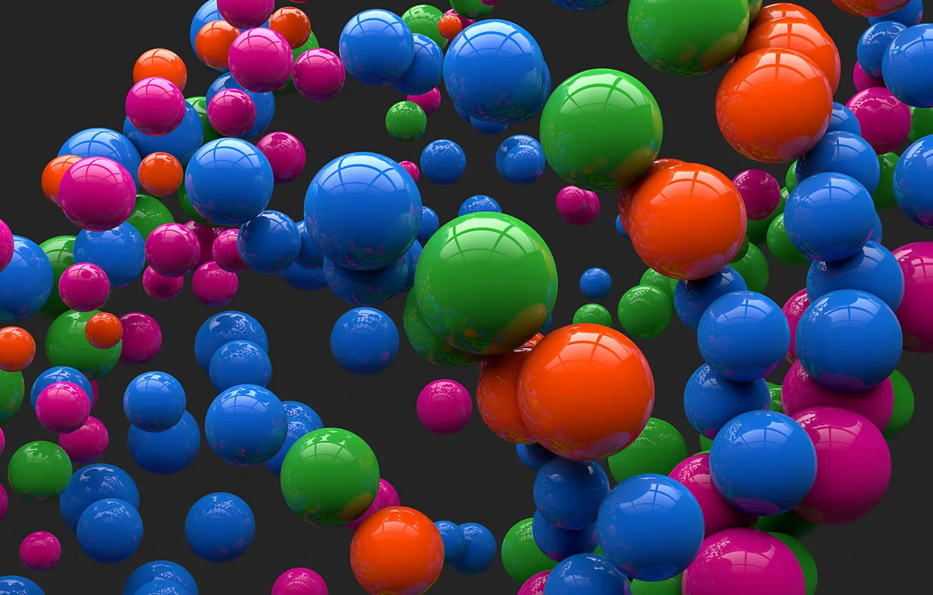 Photo wallpaper balls, reflection, balls, colored, art, grey background, sphere