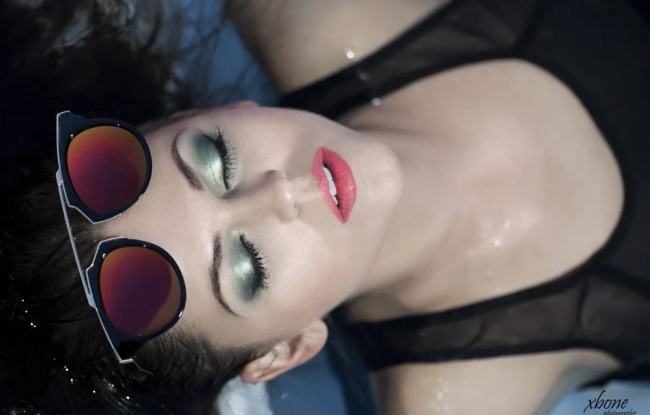Photo wallpaper swimsuit, girl, model, makeup, glasses, closed eyes