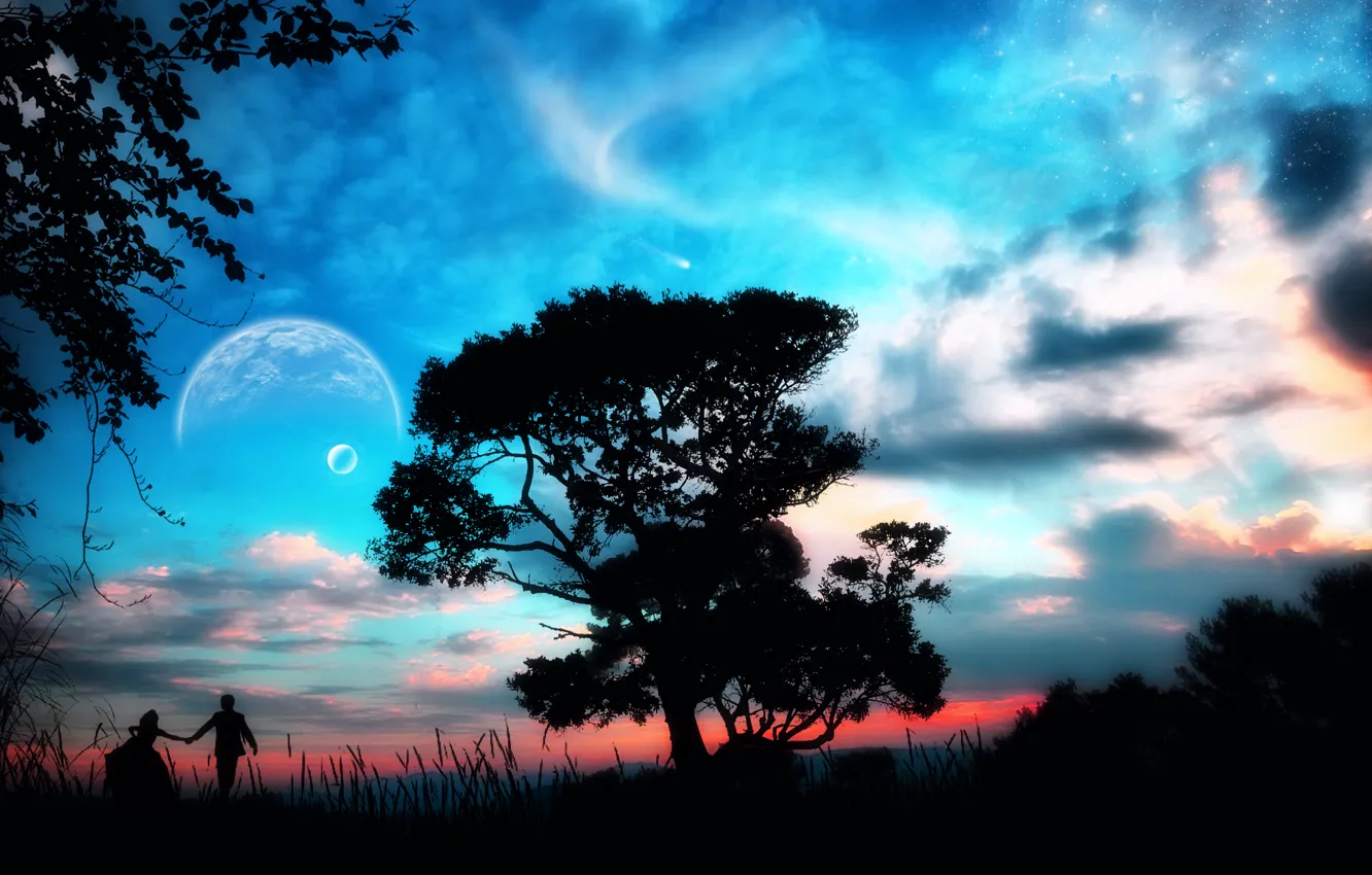 Photo wallpaper Tree, Planet, Pair, Come With Me, Come Away With Me, Fantasy World