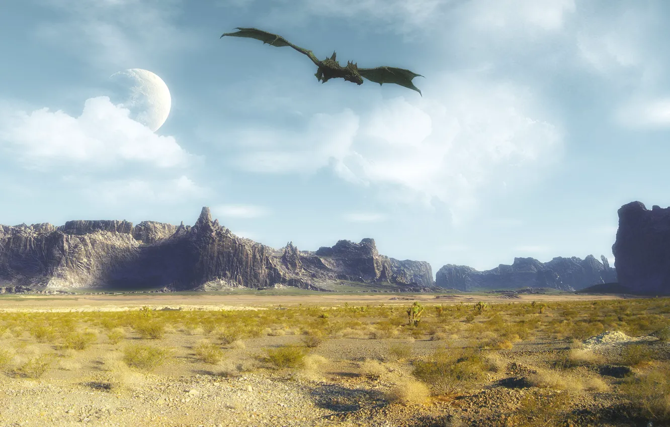 Photo wallpaper dragon, dragon, Dragon fly, svyatoslav lee, flight of the dragon, fantastic valley, Alien Planet