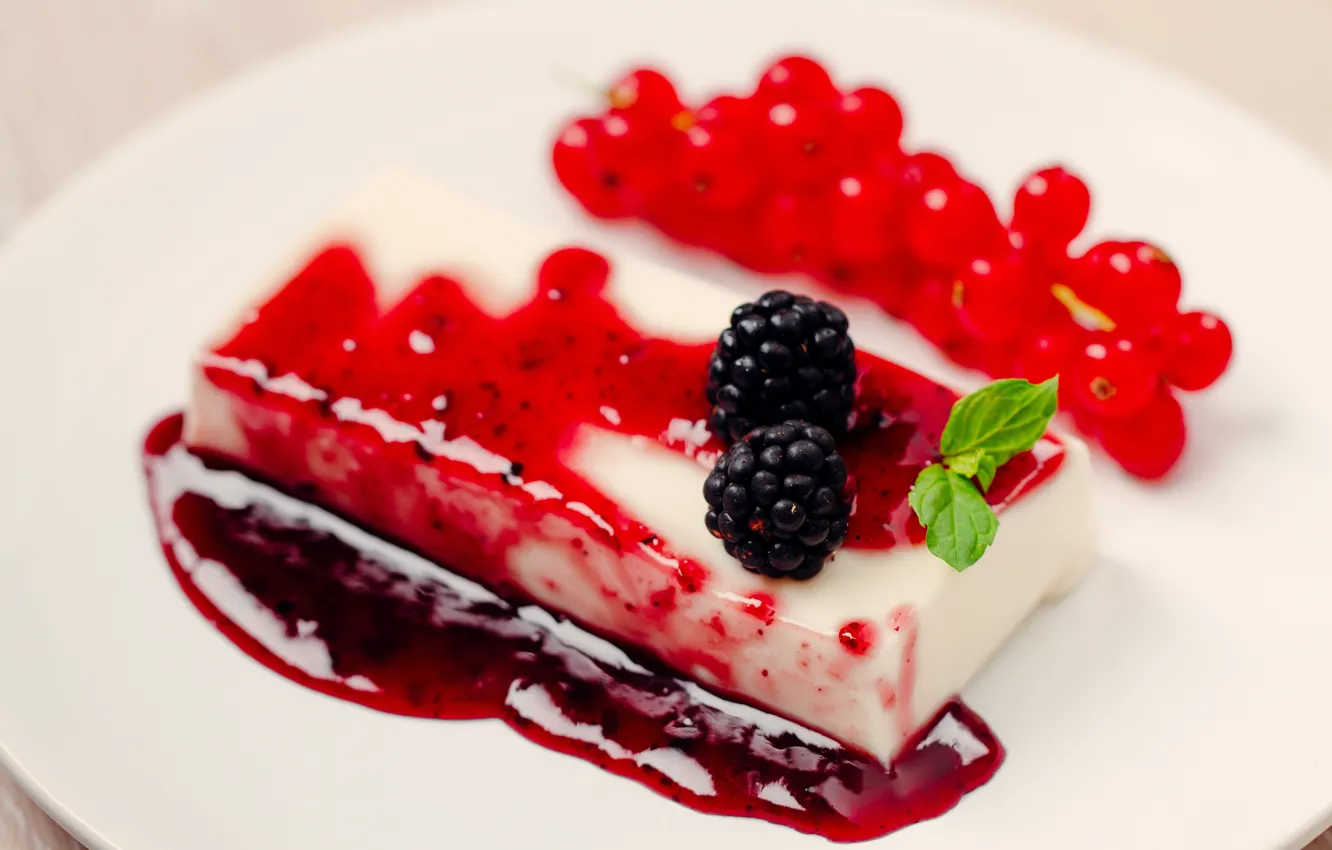 Photo wallpaper berries, food, dessert, syrup, Panna cotta
