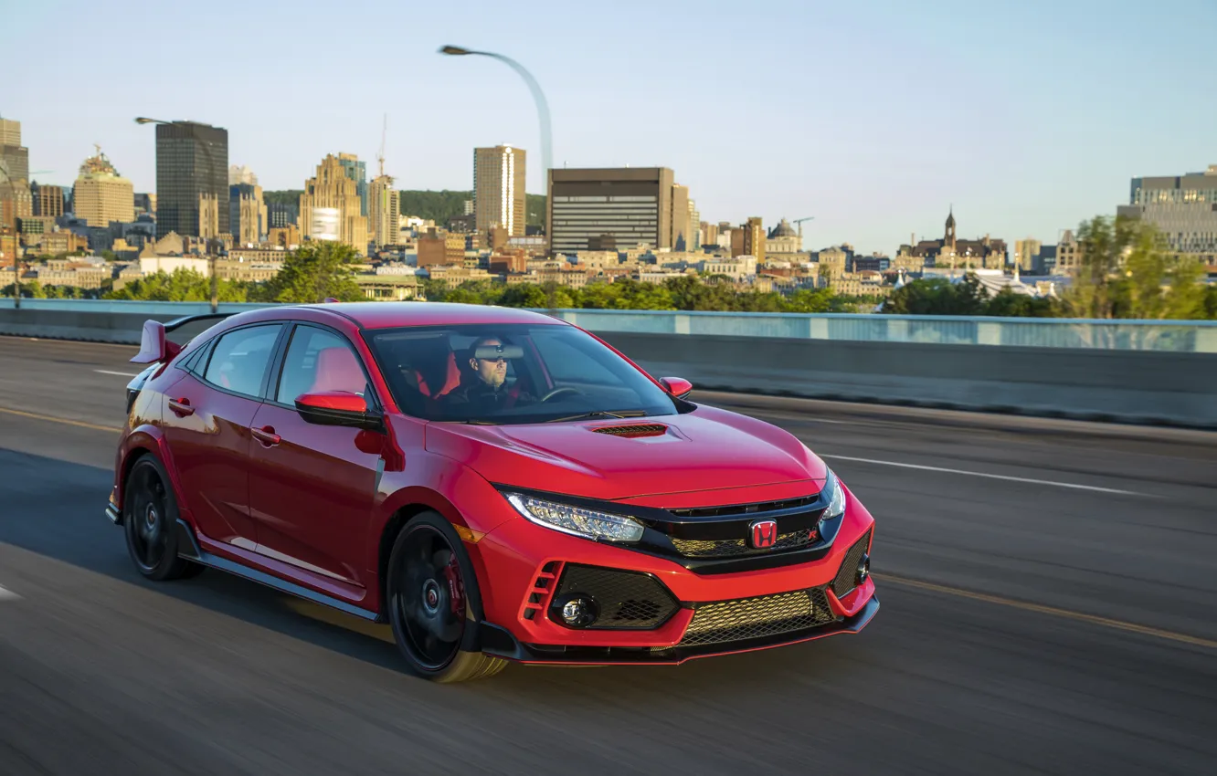 Photo wallpaper road, red, speed, Honda, hatchback, the five-door, 2019, Civic Type R