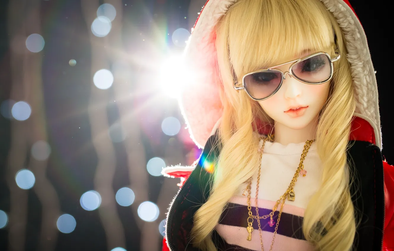 Photo wallpaper hair, toy, doll, glasses, hood, curls