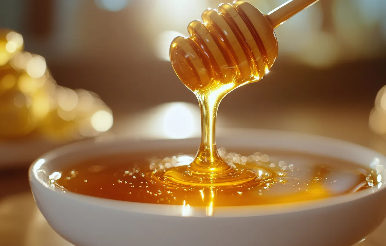 Photo wallpaper light, lights, table, blur, honey, bowl, Golden, jet