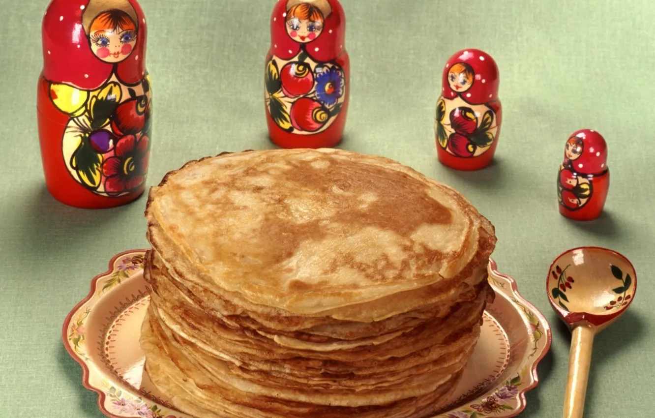 Photo wallpaper pancakes, matryoshka, Carnival