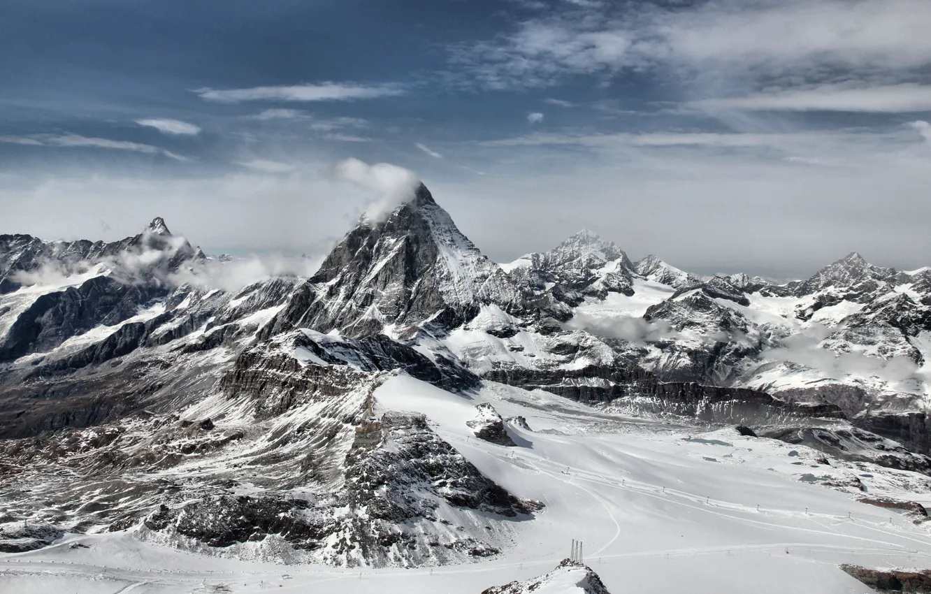 Photo wallpaper winter, snow, landscape, mountains, rocks, view, photos, places