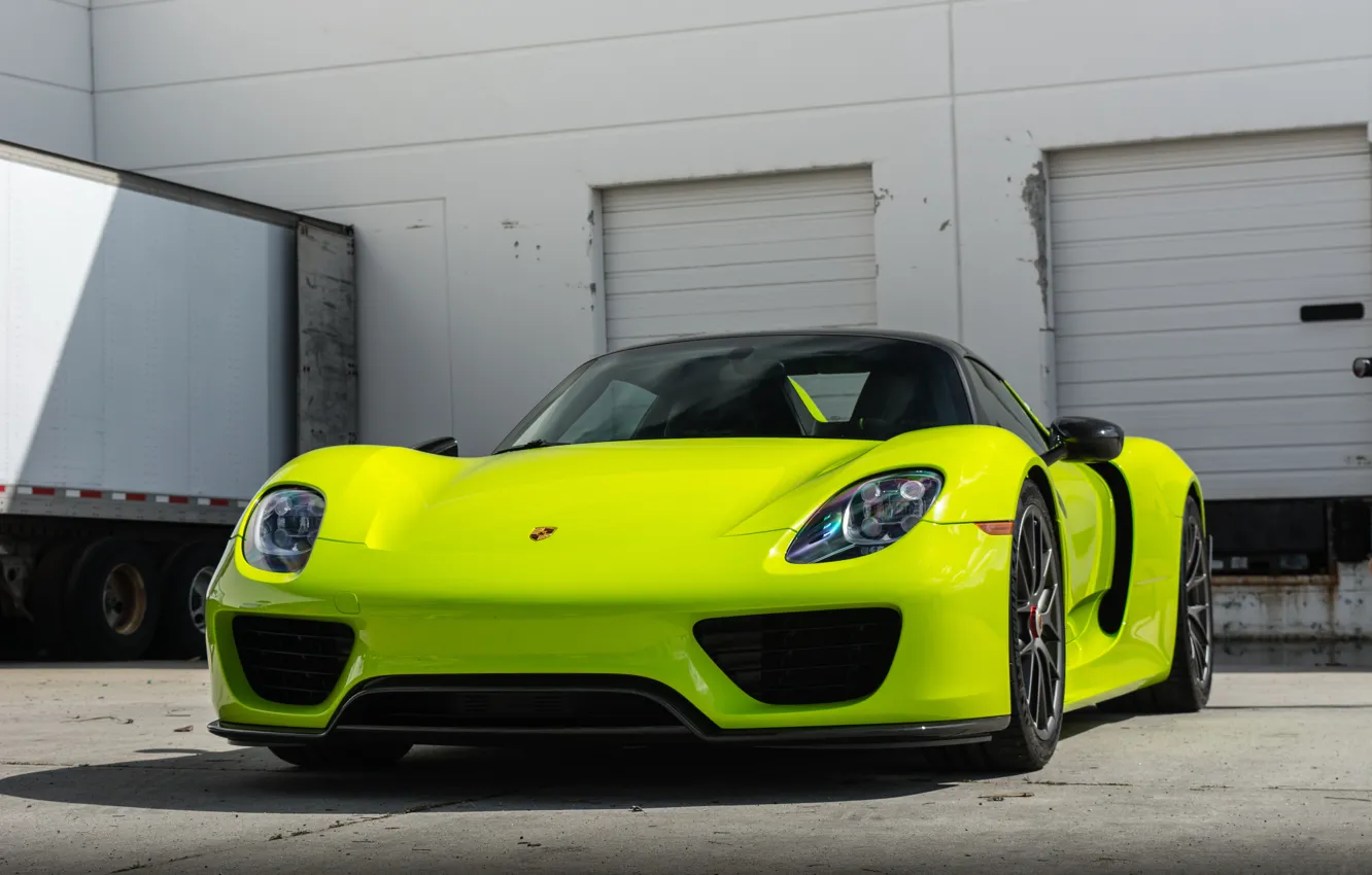 Photo wallpaper green, porsche, 918, hybrid, spyder