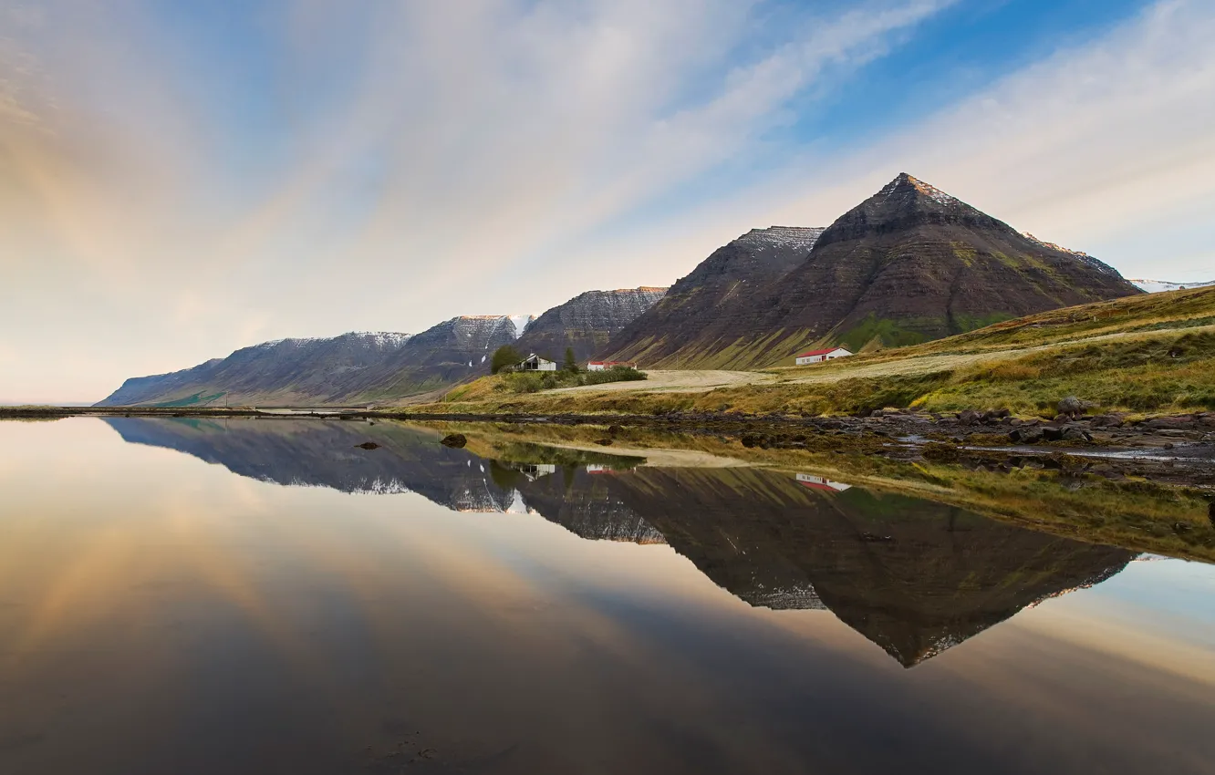 Photo wallpaper sea, mountains, reflection, home, Iceland, Iceland, Serenity Westfjords