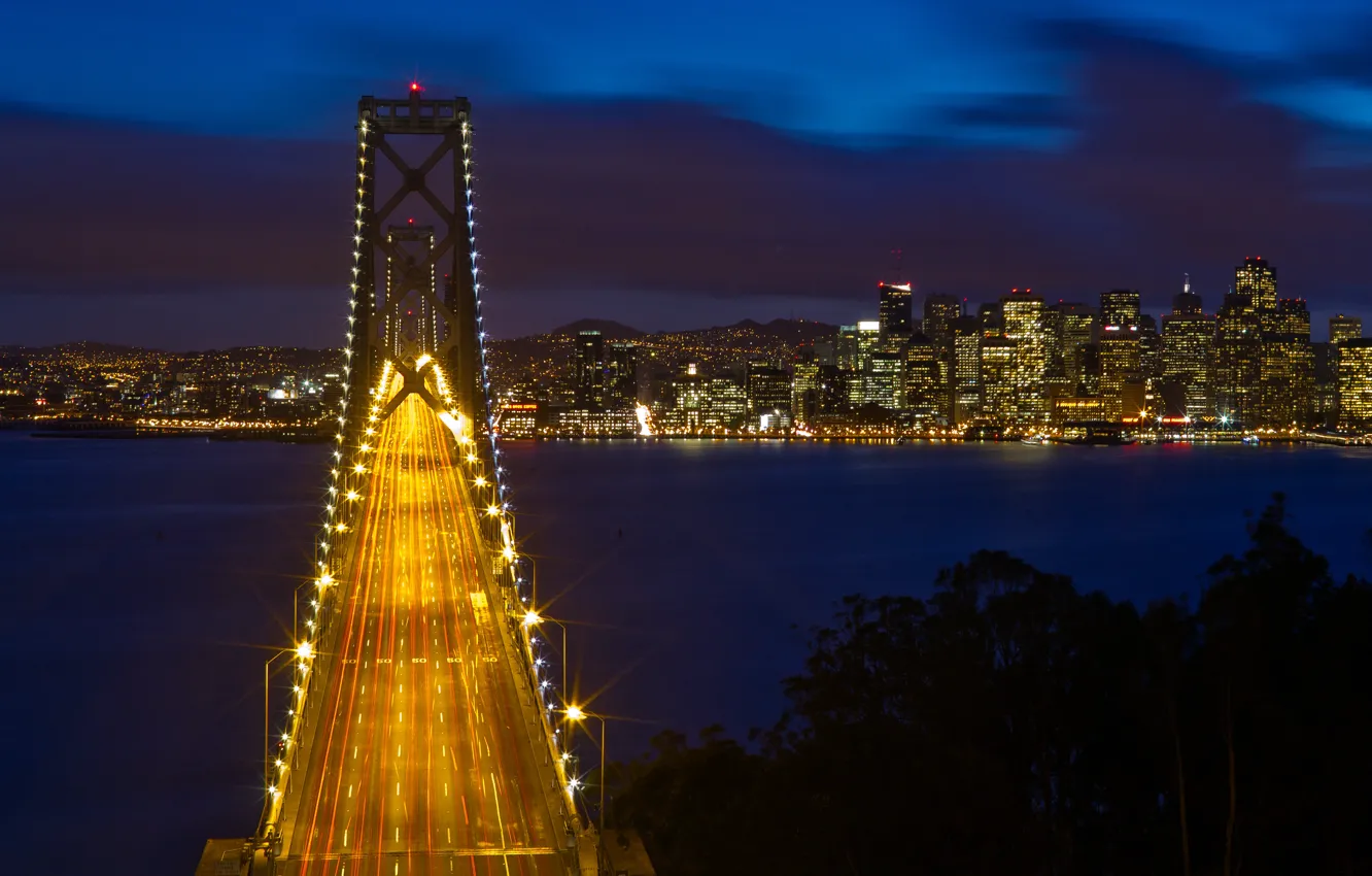 Photo wallpaper Night, CA, USA, USA, California, San Francisco, Hight, Oakland Bay Bridge