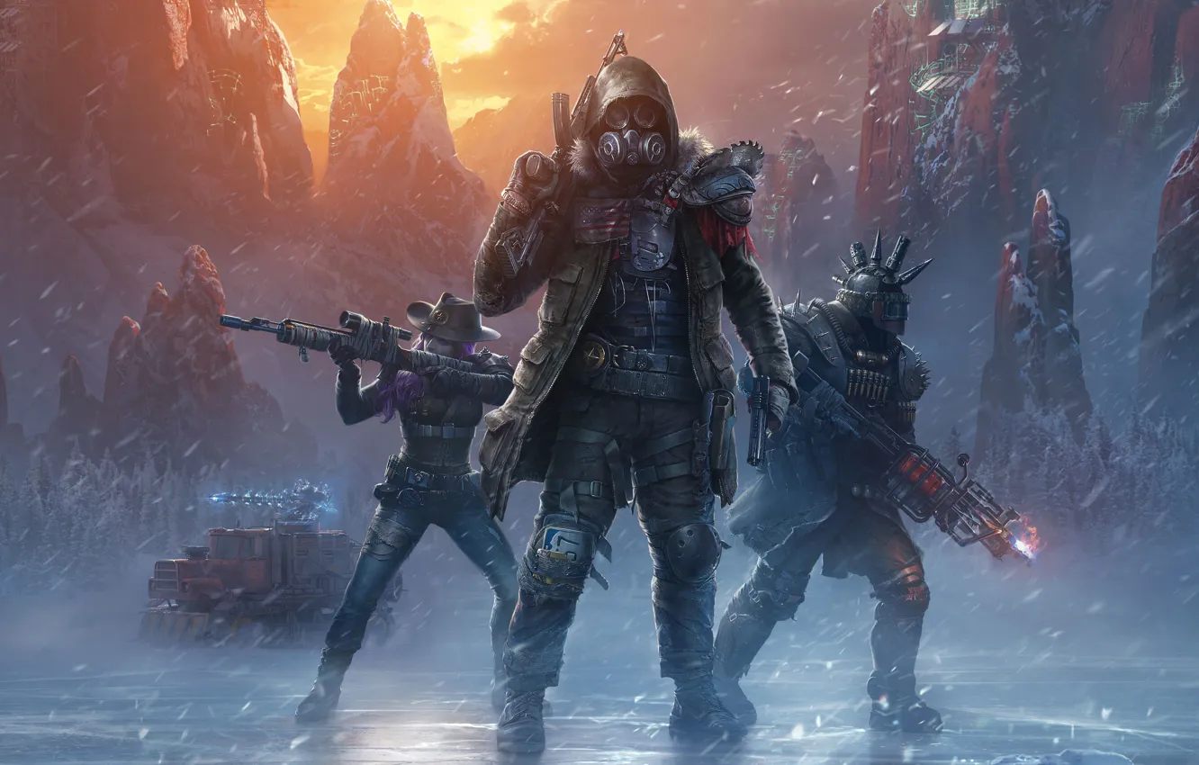 Photo wallpaper mountains, nature, the wind, soldiers, Wasteland 3