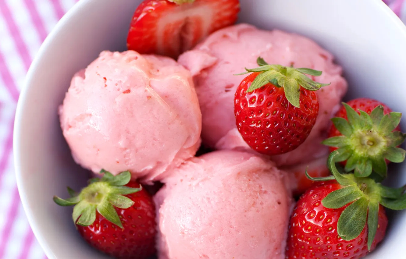 Photo wallpaper photo, food, strawberry, ice cream, sweets