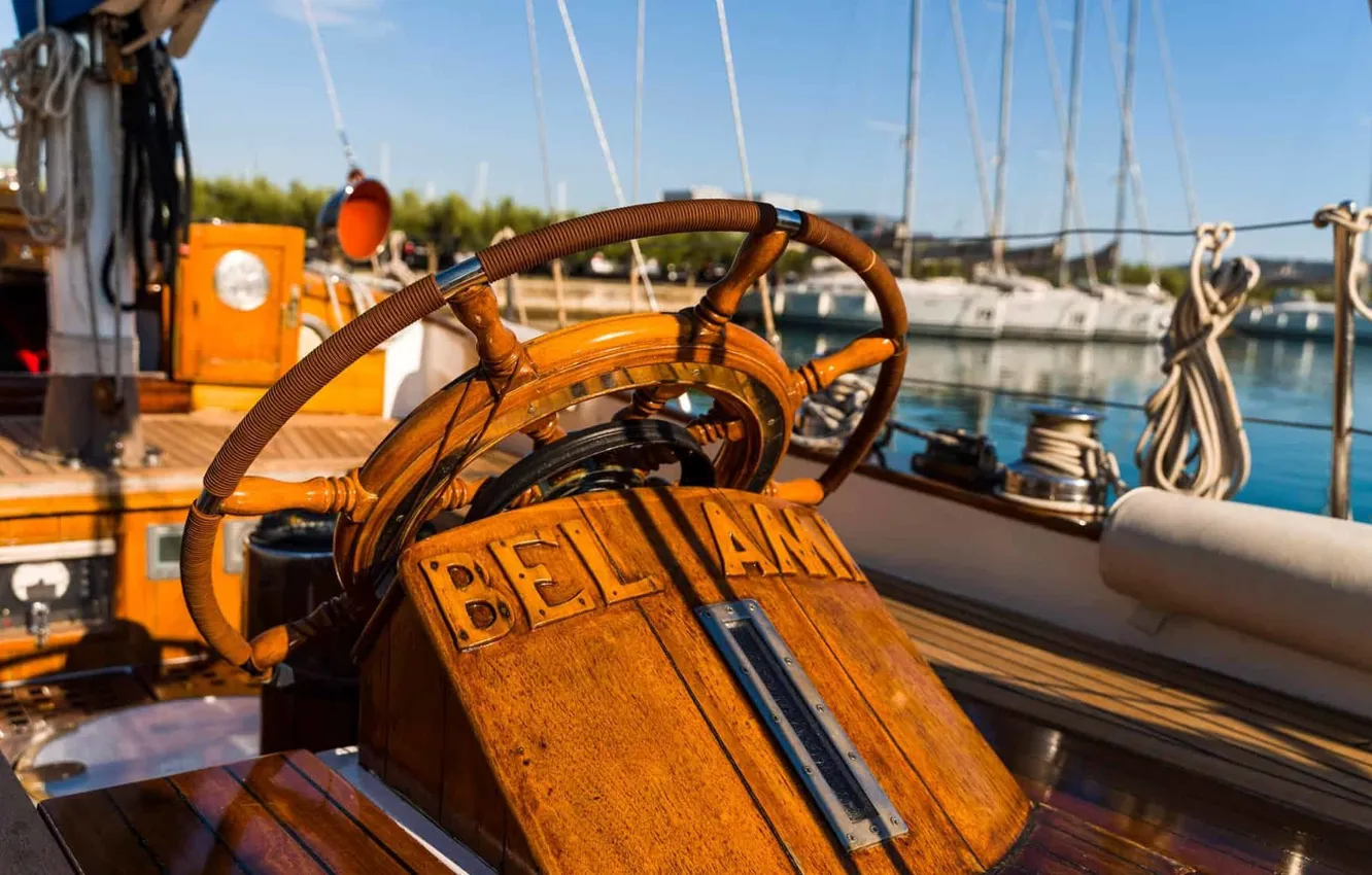 Photo wallpaper ship, Marina, sailboat, the wheel, rigging, Cockpit, at anchor, Bel-Ami