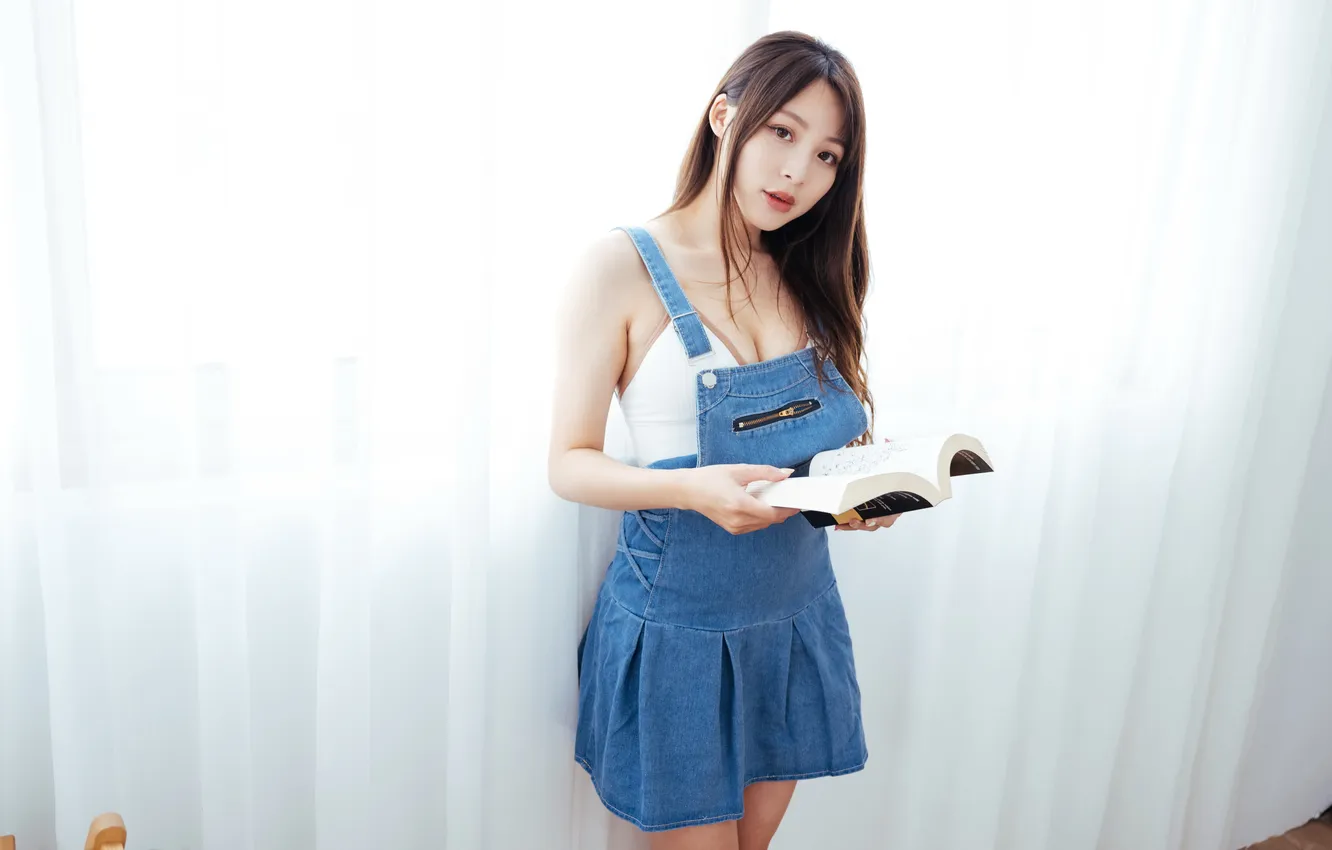 Photo wallpaper girl, book, Asian