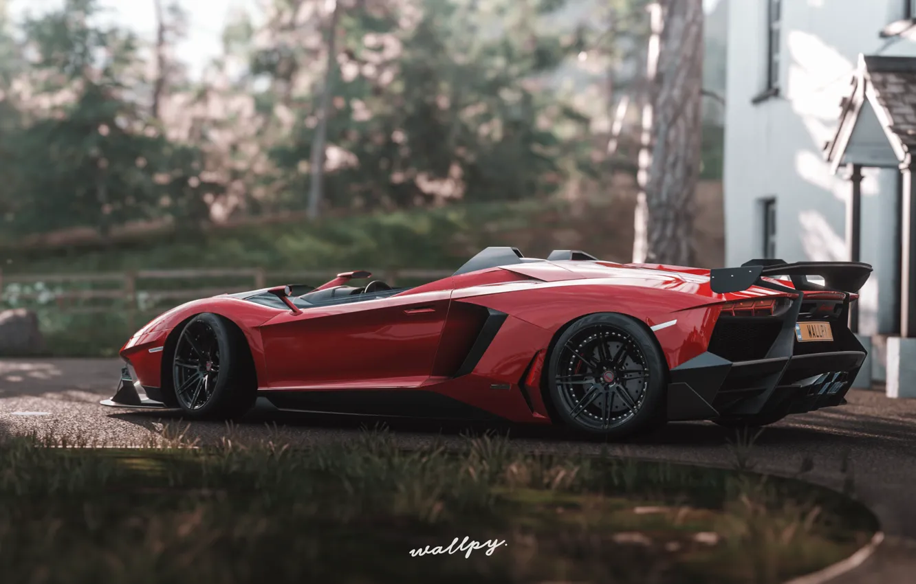 Photo wallpaper Lamborghini, Microsoft, 2018, Aventador J, game art, Forza Horizon 4, by Wallpy
