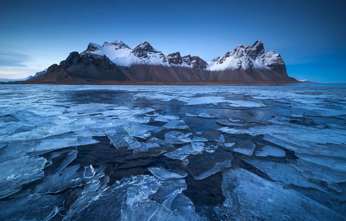 Photo wallpaper sea, mountains, ice