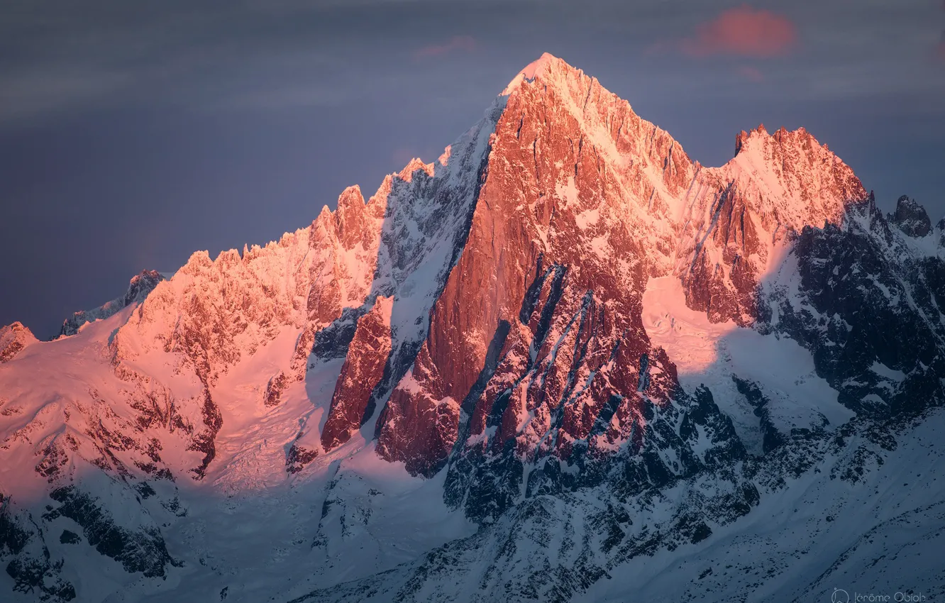 Photo wallpaper winter, the sky, snow, sunset, mountains, nature, rocks, the evening