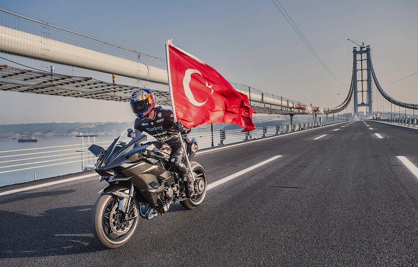 Photo wallpaper Kawasaki, Red Bull, Osmangazi Bridge, Kenan Sofuoglu