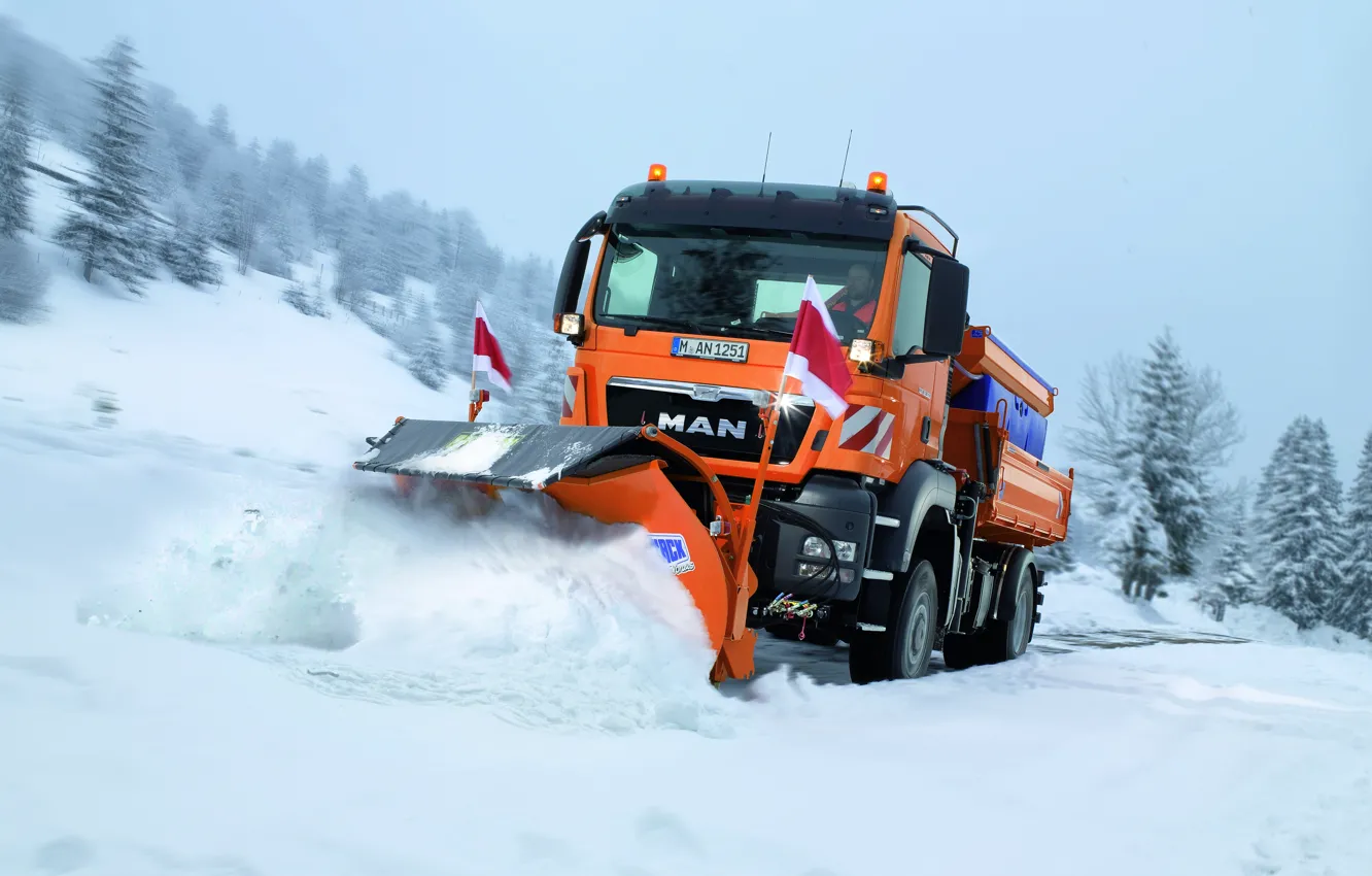 Photo wallpaper winter, snow, MAN Truck & Bus, TGS 18.360, road service