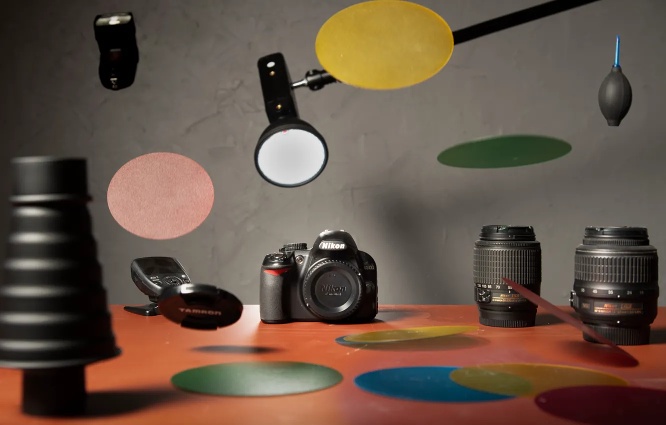 Photo wallpaper Nikon, D3100, colour filters, Di700a, air blower, lens cap
