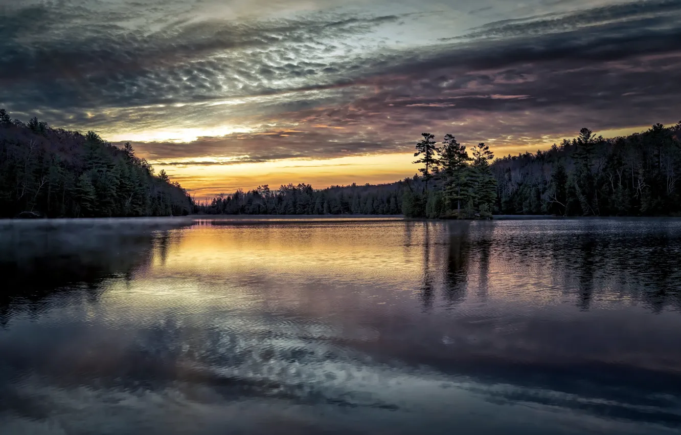 Photo wallpaper sunset, nature, lake