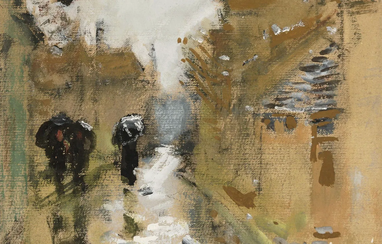 Photo wallpaper picture, the urban landscape, in the rain, Pierre Eugène Montesin, Pierre-Eugene Montezin