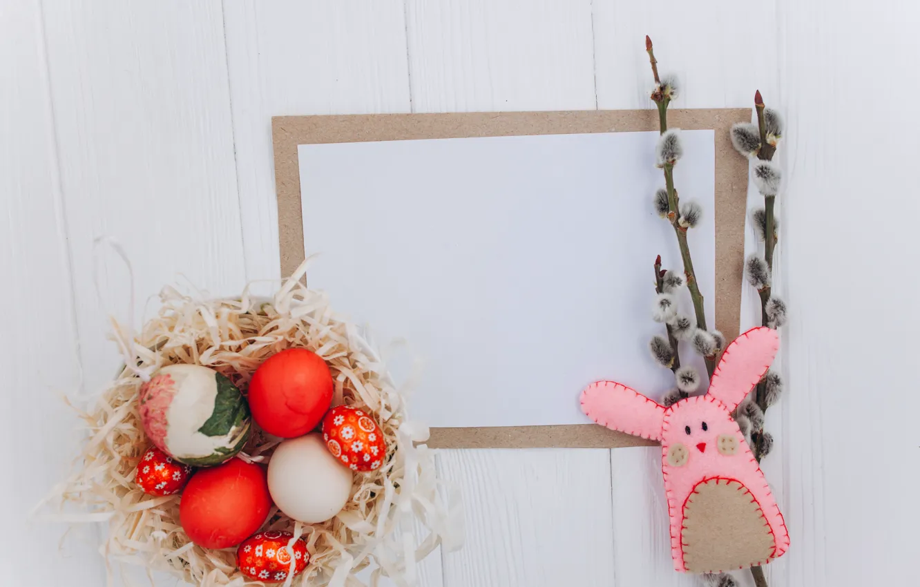 Photo wallpaper Verba, holiday, toy, rabbit, eggs, socket, Easter, spring