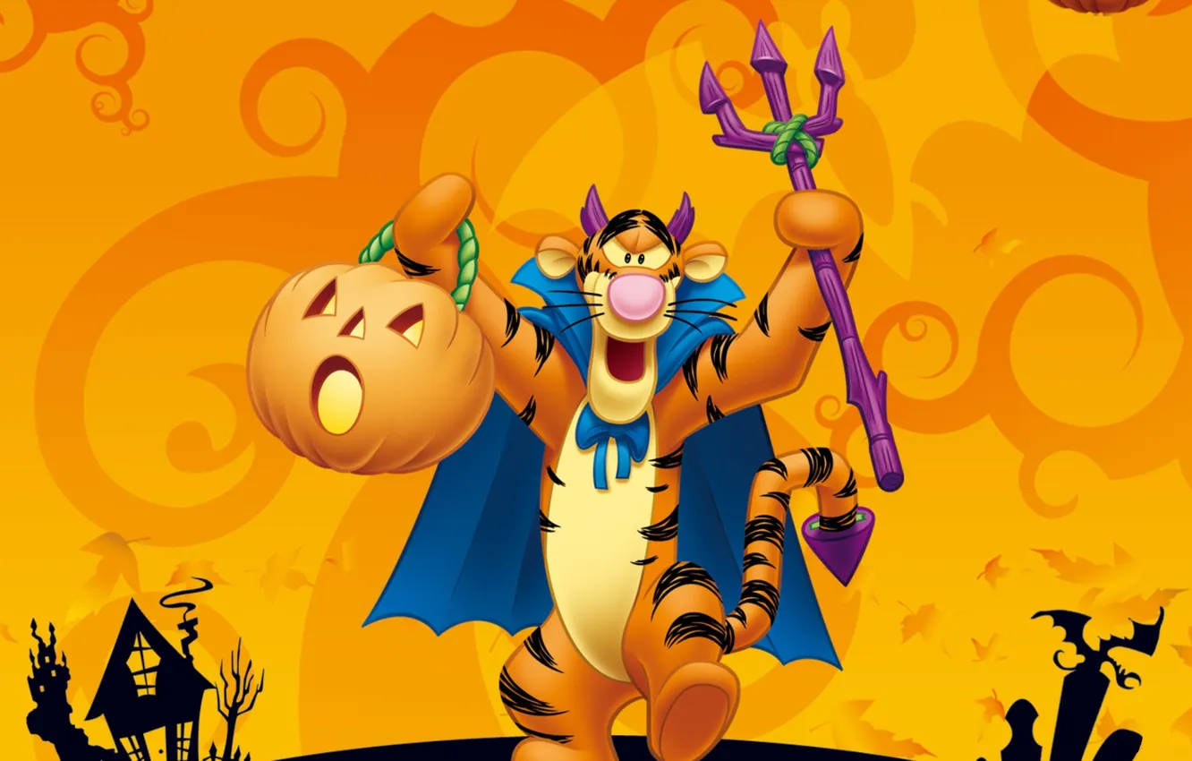 Photo wallpaper Trident, pumpkin, Halloween, Winnie The Pooh, Tigger