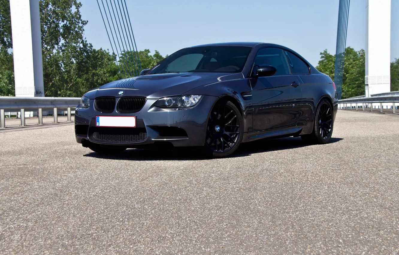 Photo wallpaper the sky, trees, black, BMW, coupe, BMW, black, e92